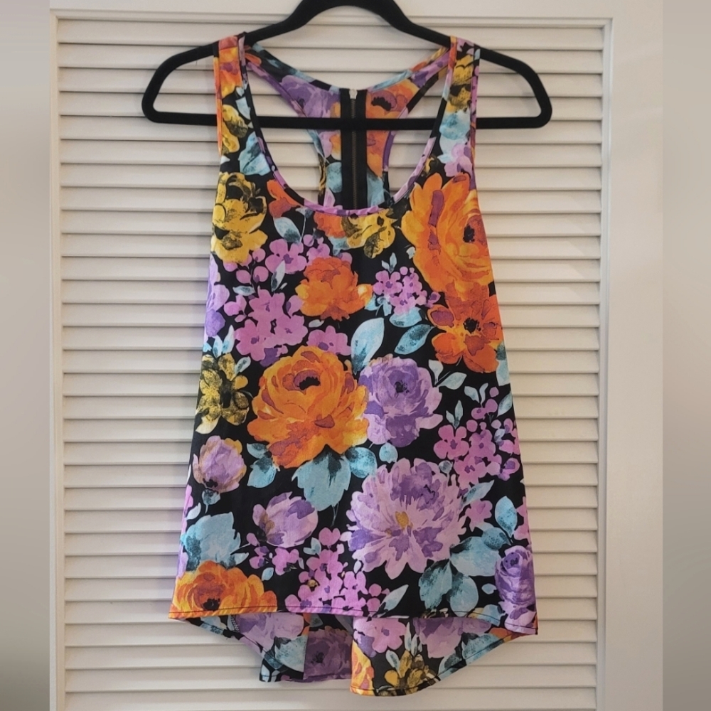 Ambiance Apparel - Floral Lightweight Racerback Top With Back Zipper